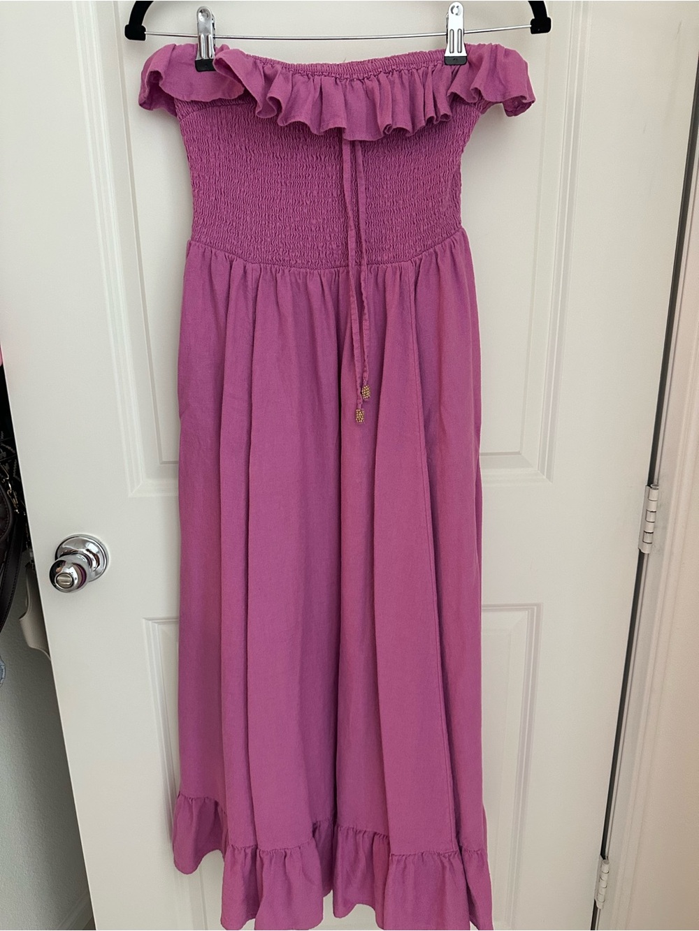 Free People Ruffled Smocked Off-Shoulder Dress — Mauve
